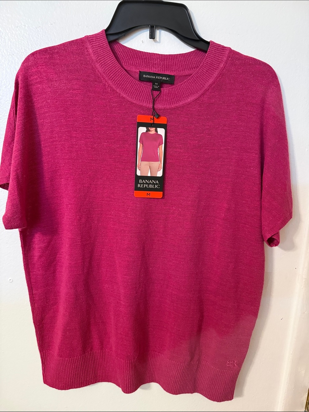 Banana Republic Women's Short-Sleeve Crewneck Top - Fuchsia